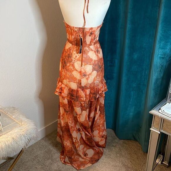 Fashion Nova Daisy High Low Maxi Dress - Orange/combo | size M | NWT - Picture 8 of 12